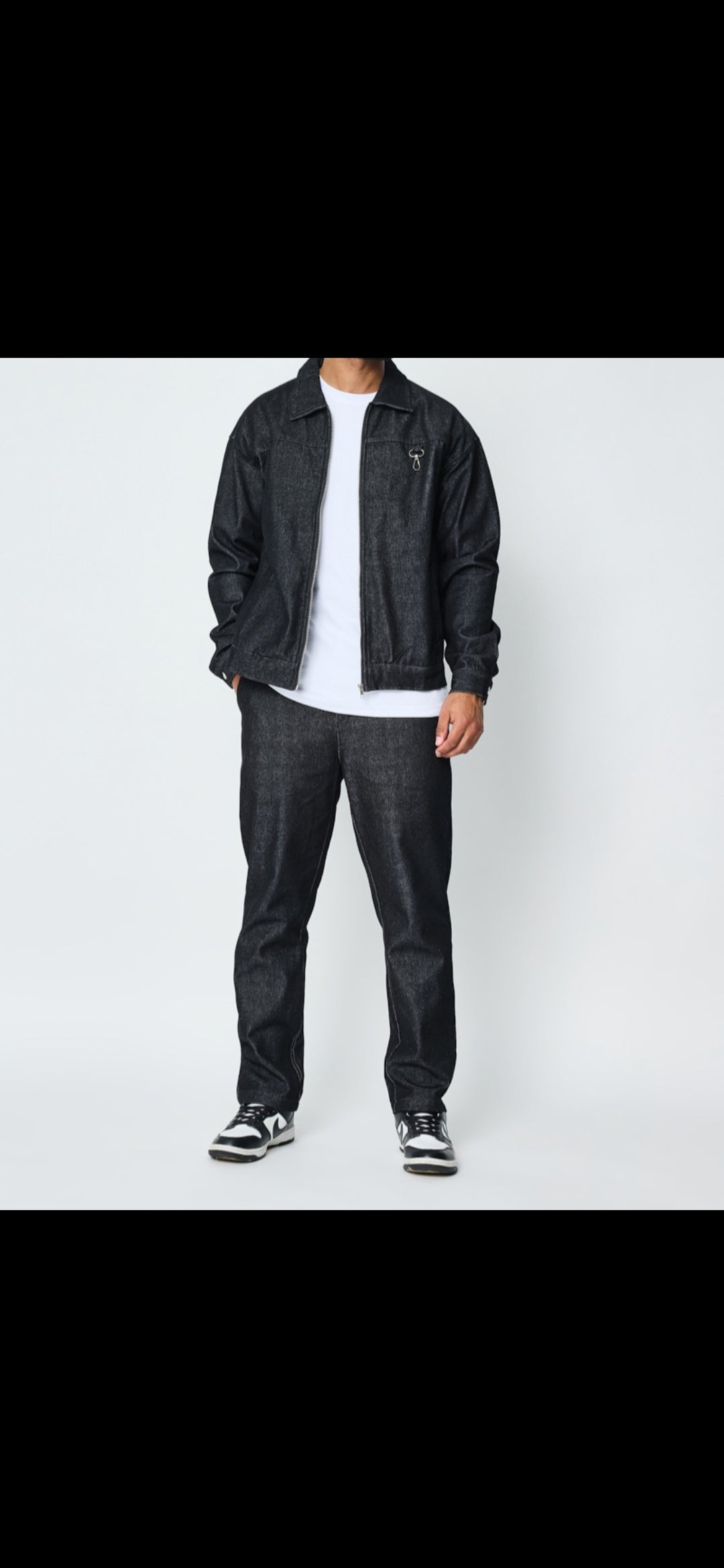 ENSEMBLE NOIR TEXTURÉ – VESTE ZIPPÉE & PANTALON DROIT