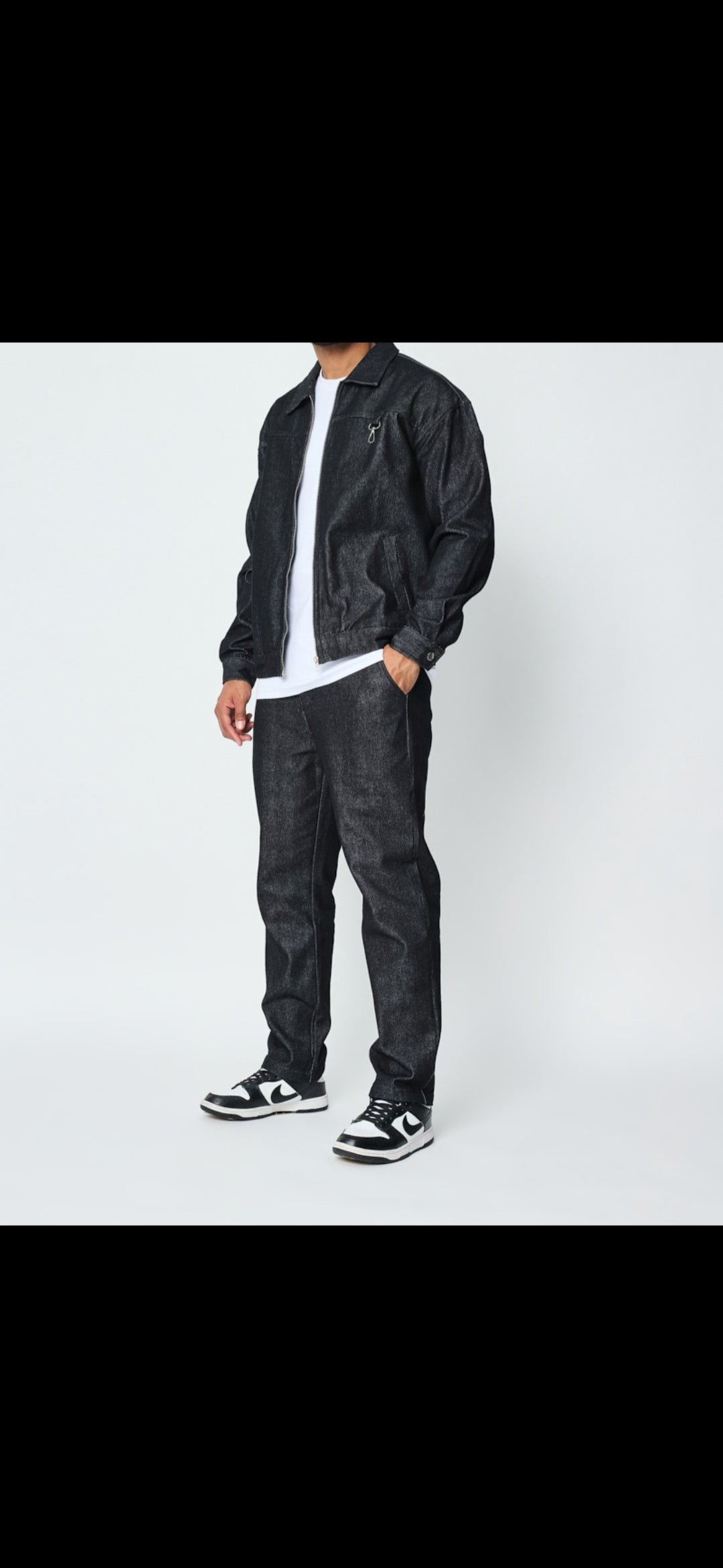 ENSEMBLE NOIR TEXTURÉ – VESTE ZIPPÉE & PANTALON DROIT